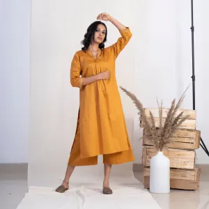 Akiso Gold V Neck Multiple Pleats Kurta With Palazzo (Set of 2)