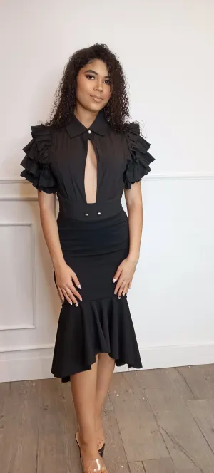 ALREADY WON Black Shoulder Puff Bodysuit