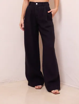 bella dahl luxe linen pleated wide leg trouser in black