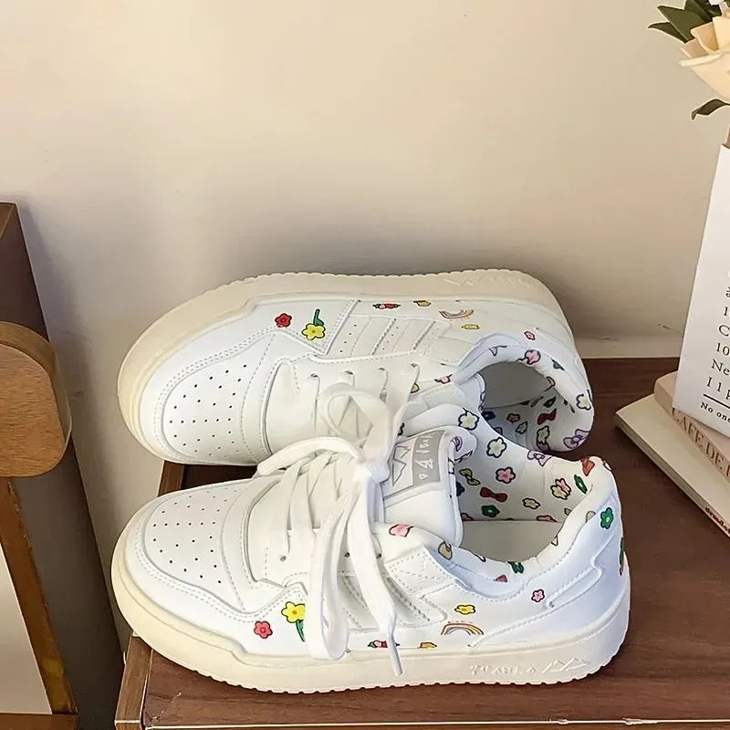 binfenxie  -  Simplicity Womens Sports Shoes Fashion Print Women Sneakers Casual Versatile Pu Leather White Niche Female Sneakers