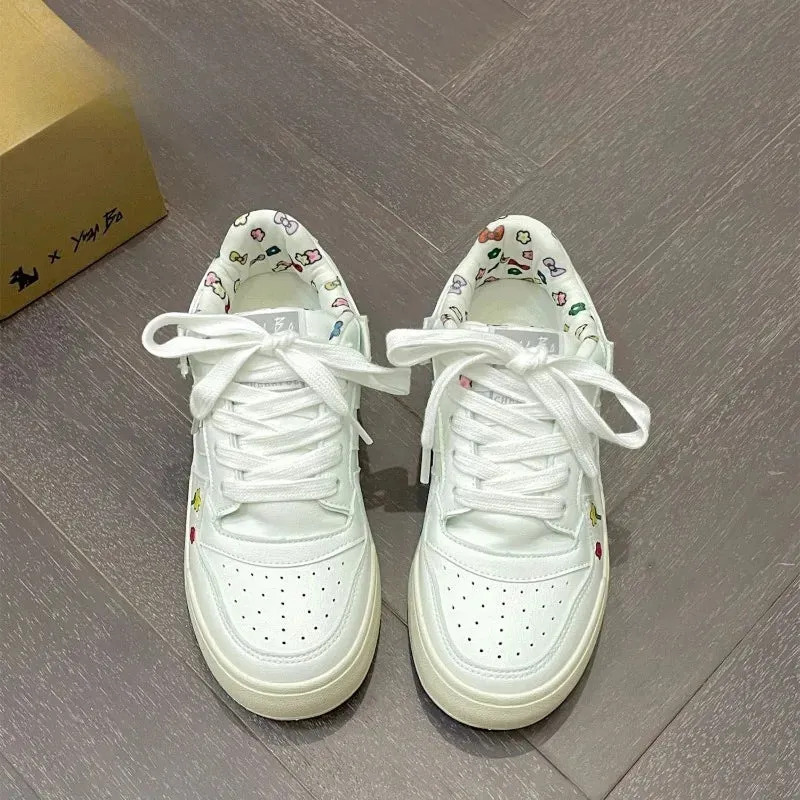 binfenxie  -  Simplicity Womens Sports Shoes Fashion Print Women Sneakers Casual Versatile Pu Leather White Niche Female Sneakers