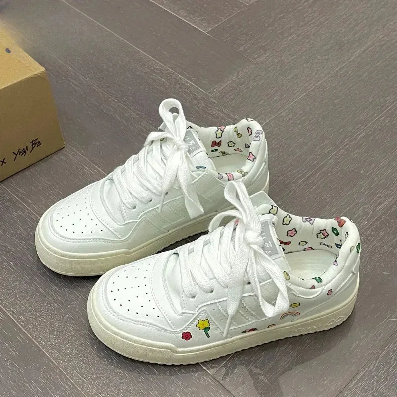 binfenxie  -  Simplicity Womens Sports Shoes Fashion Print Women Sneakers Casual Versatile Pu Leather White Niche Female Sneakers