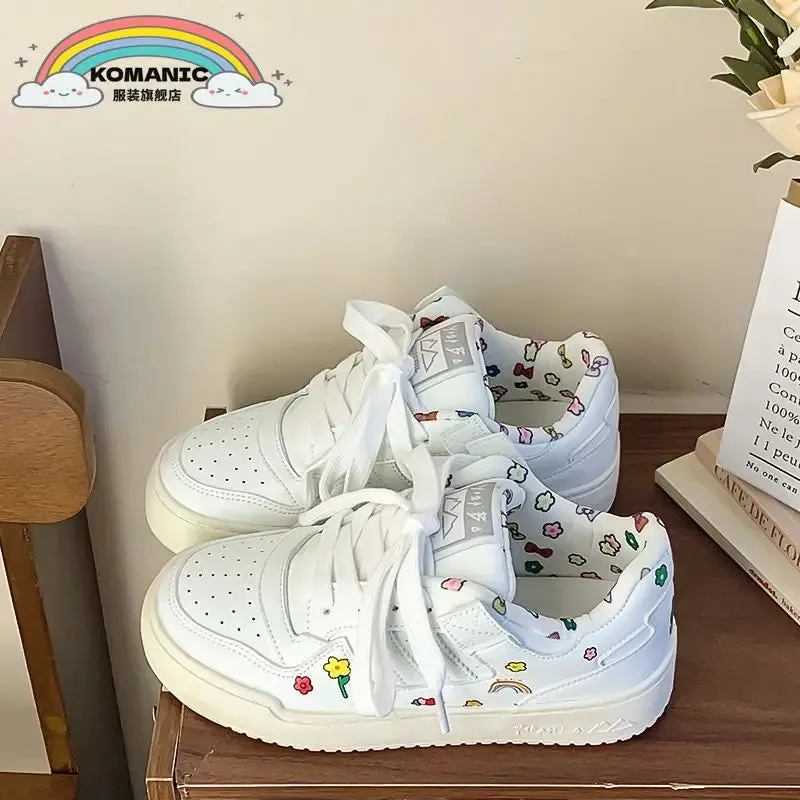 binfenxie  -  Simplicity Womens Sports Shoes Fashion Print Women Sneakers Casual Versatile Pu Leather White Niche Female Sneakers