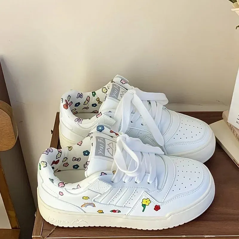 binfenxie  -  Simplicity Womens Sports Shoes Fashion Print Women Sneakers Casual Versatile Pu Leather White Niche Female Sneakers