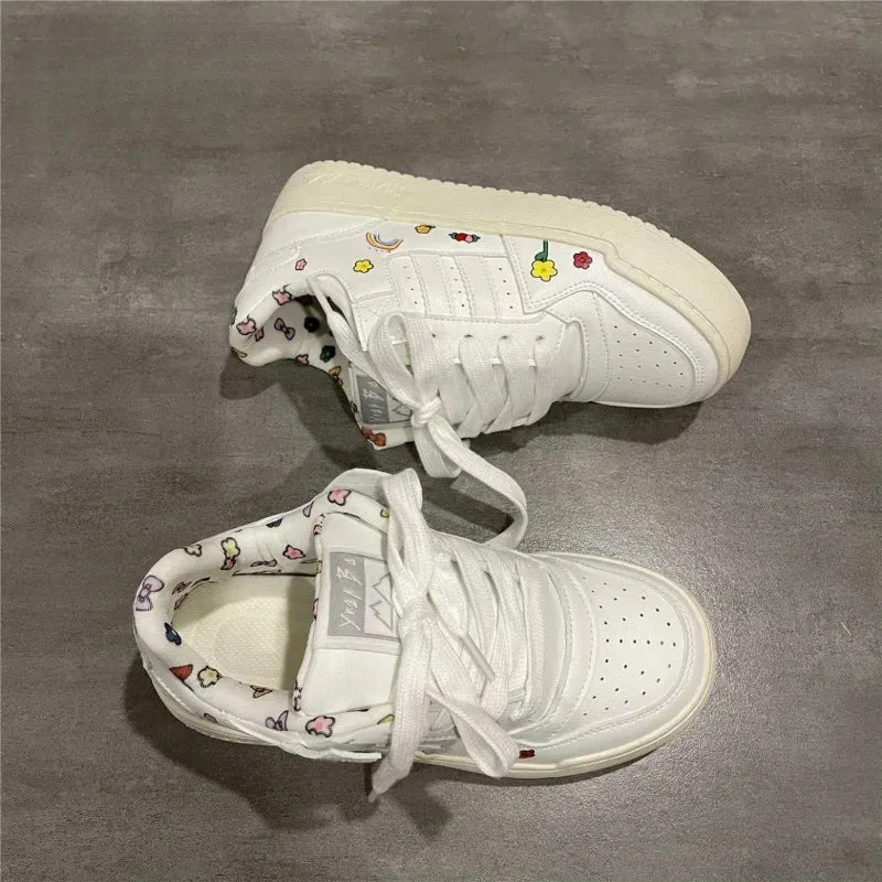 binfenxie  -  Simplicity Womens Sports Shoes Fashion Print Women Sneakers Casual Versatile Pu Leather White Niche Female Sneakers