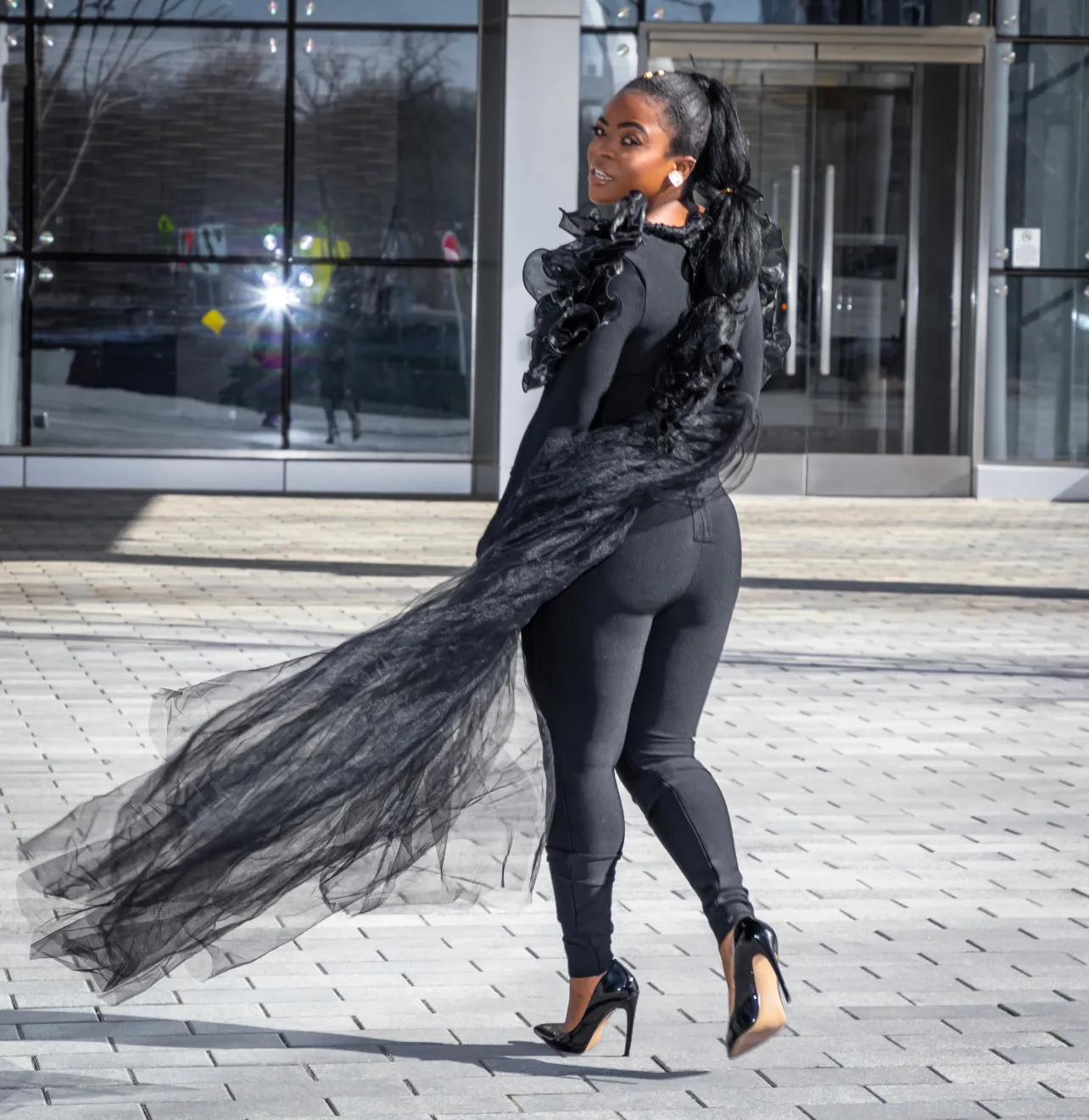 Black Bandage V Neck Long Sleeve Jumpsuit