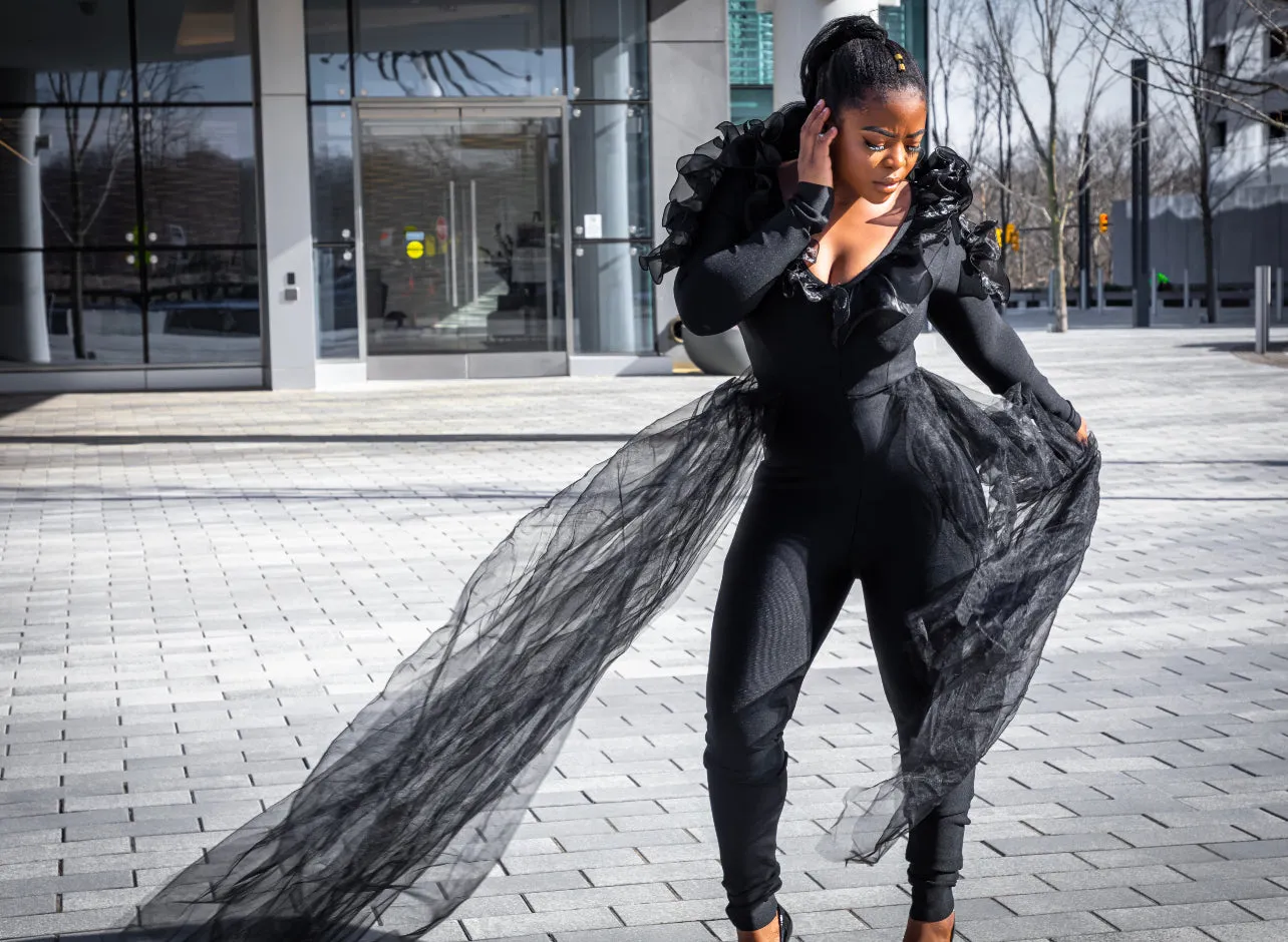 Black Bandage V Neck Long Sleeve Jumpsuit