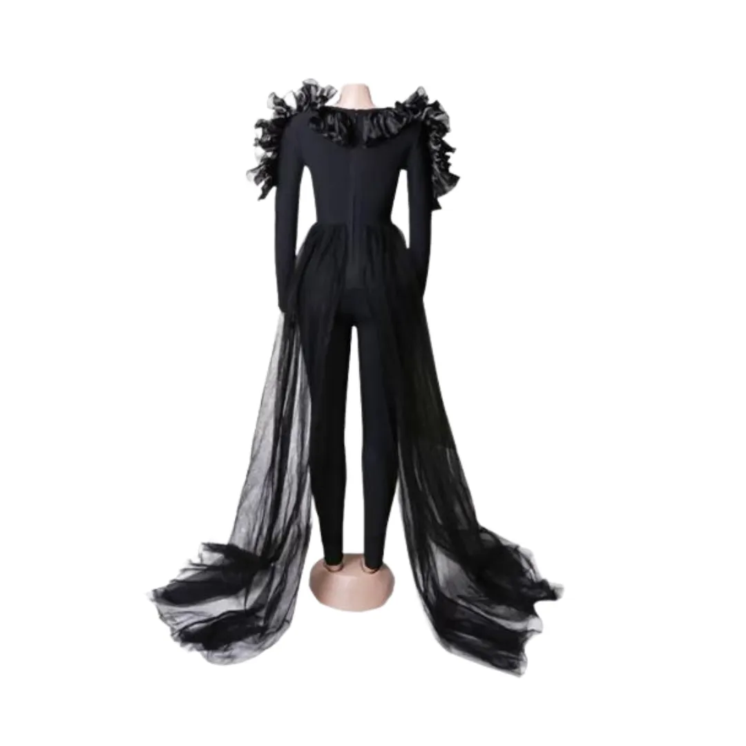 Black Bandage V Neck Long Sleeve Jumpsuit