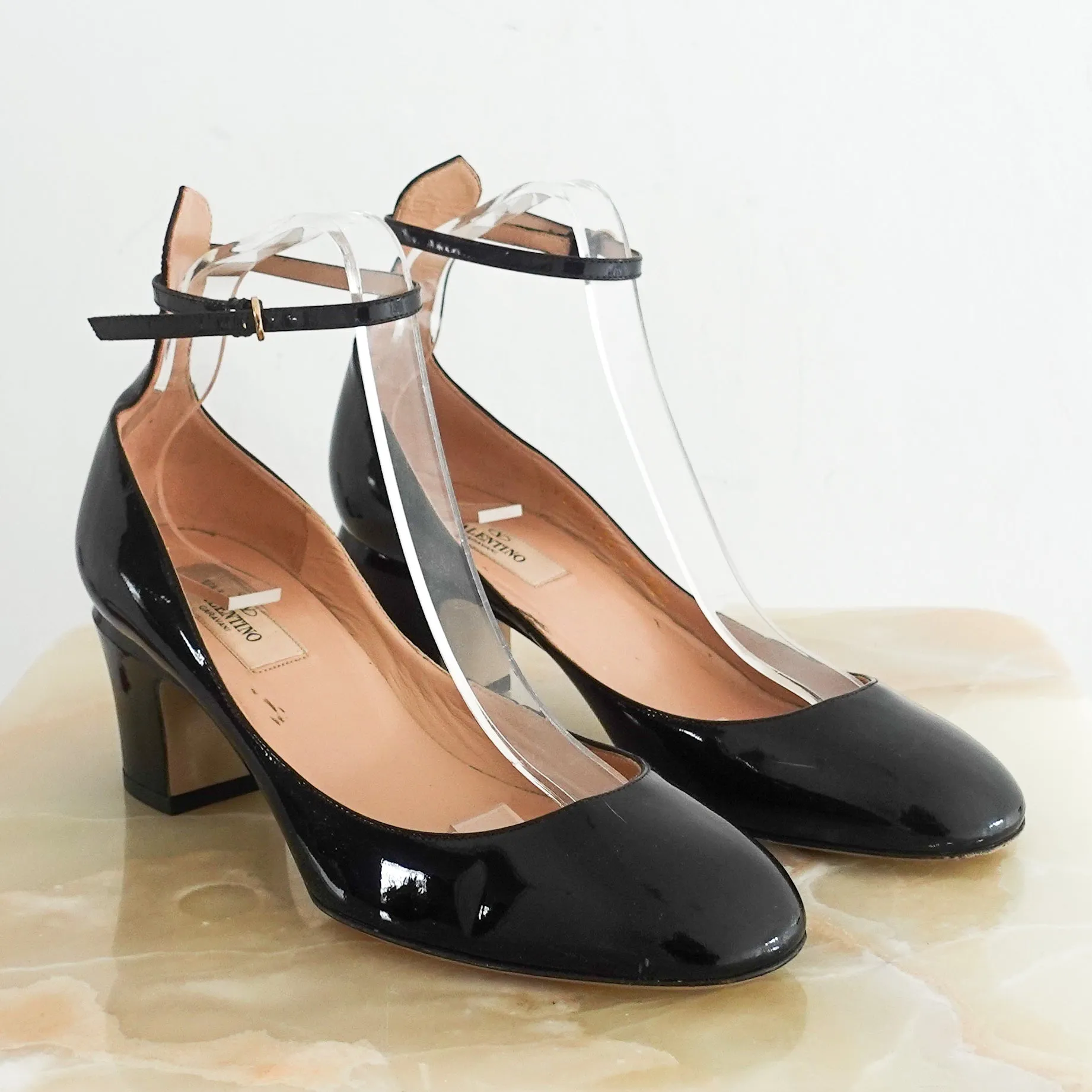 Black patent ankle strap heels RRP £600