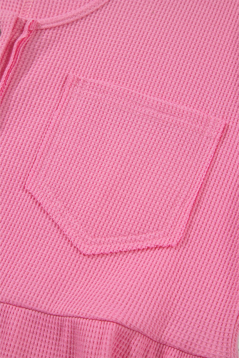 Bright Pink Waffle Textured Button Round Neck A-line Tiered Sleeveless Dress