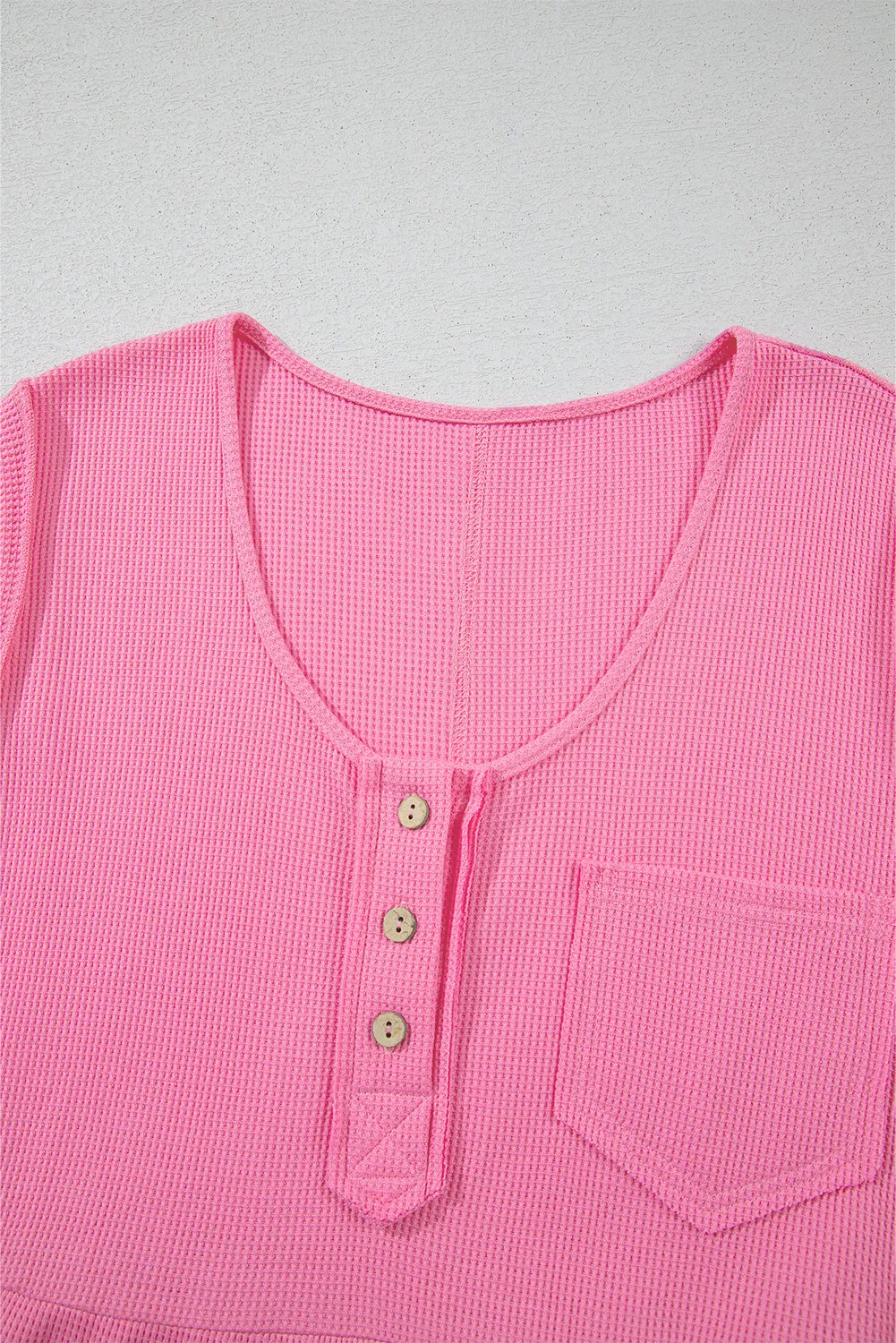 Bright Pink Waffle Textured Button Round Neck A-line Tiered Sleeveless Dress