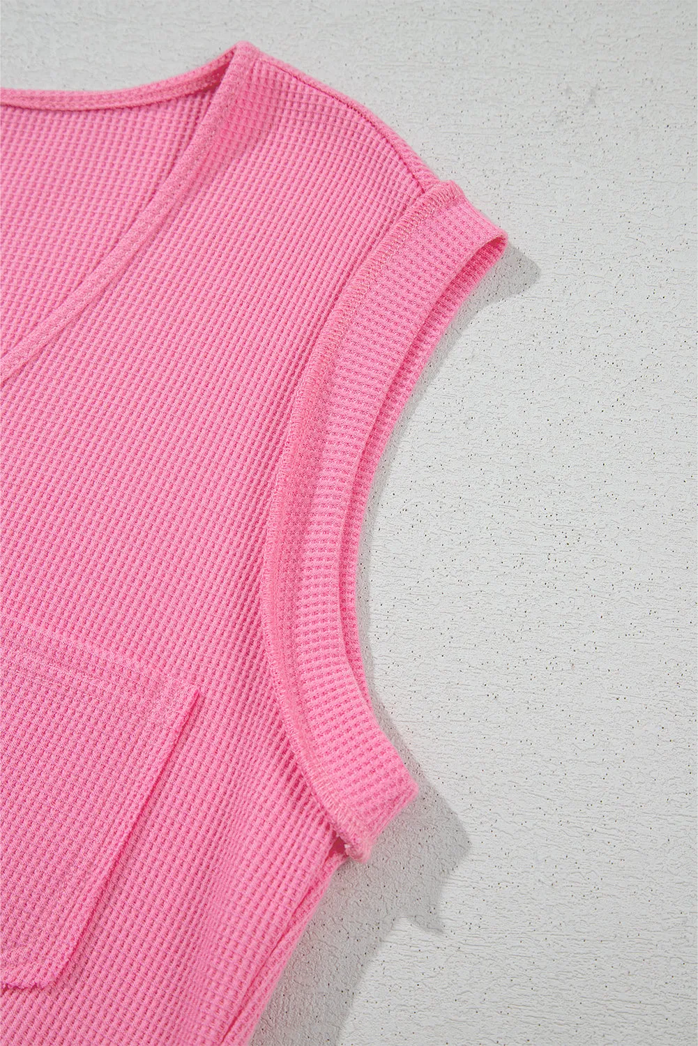 Bright Pink Waffle Textured Button Round Neck A-line Tiered Sleeveless Dress
