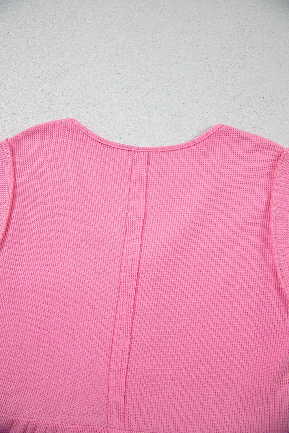 Bright Pink Waffle Textured Button Round Neck A-line Tiered Sleeveless Dress