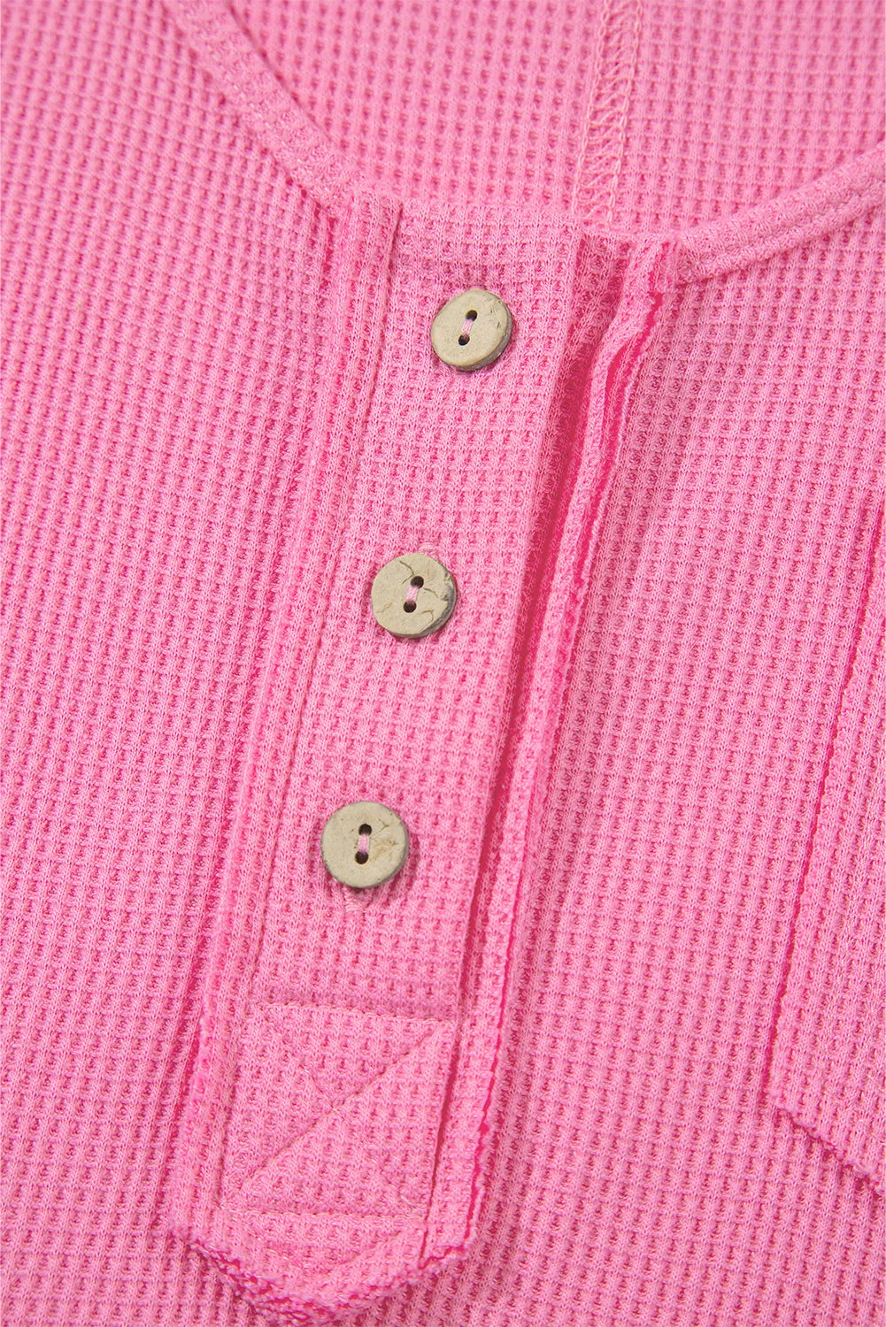 Bright Pink Waffle Textured Button Round Neck A-line Tiered Sleeveless Dress