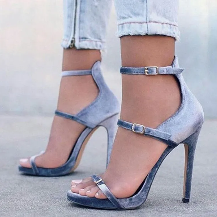 Button Open Toe High Heel Sandals