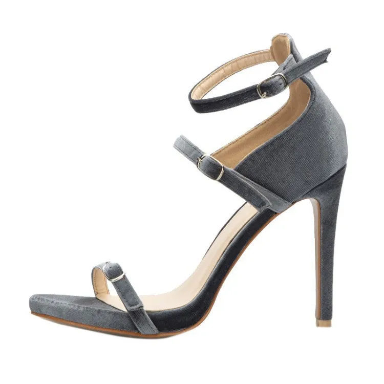 Button Open Toe High Heel Sandals