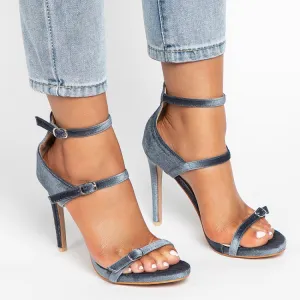Button Open Toe High Heel Sandals