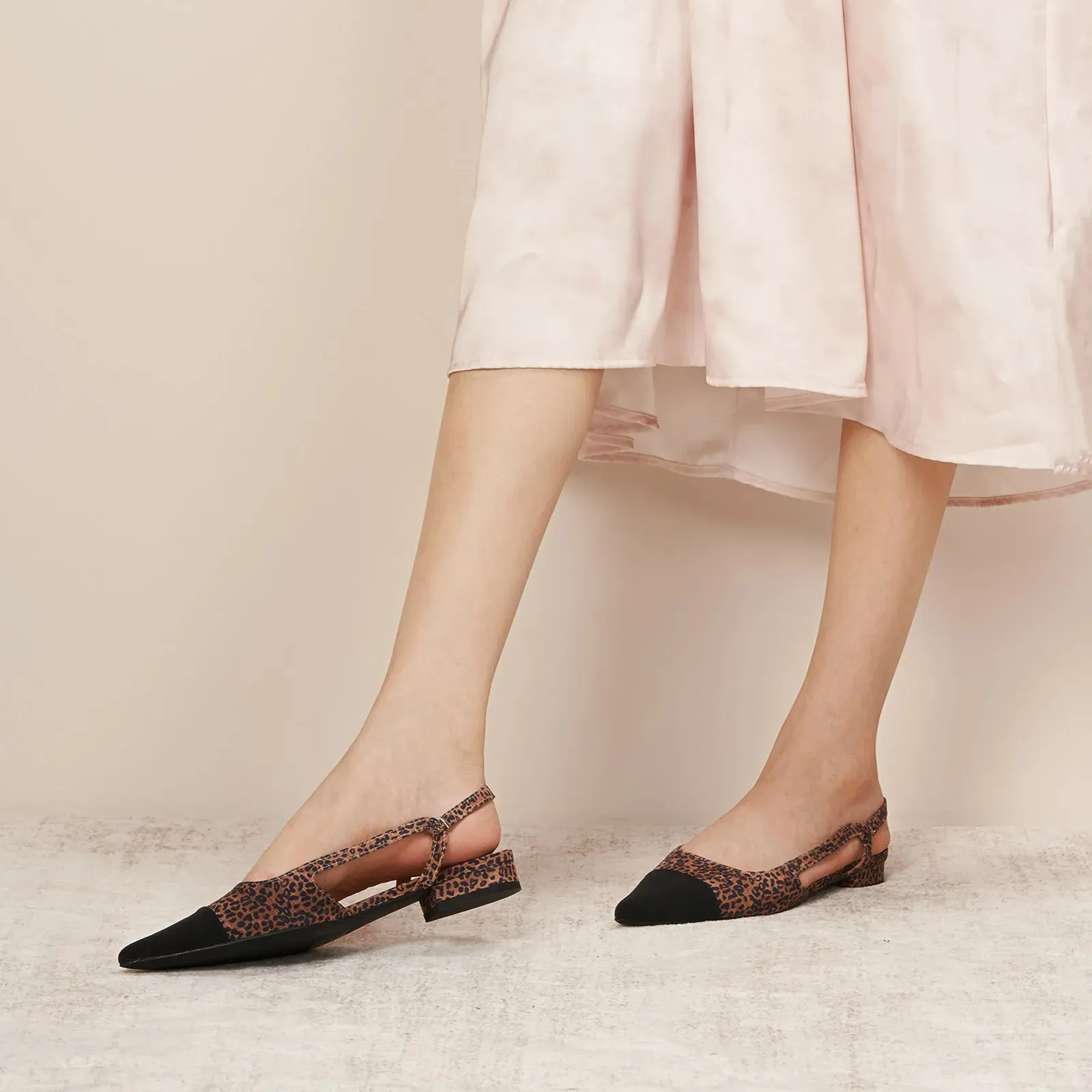 Cap-Toe Prints Slingback Flats (Freya) Leopard