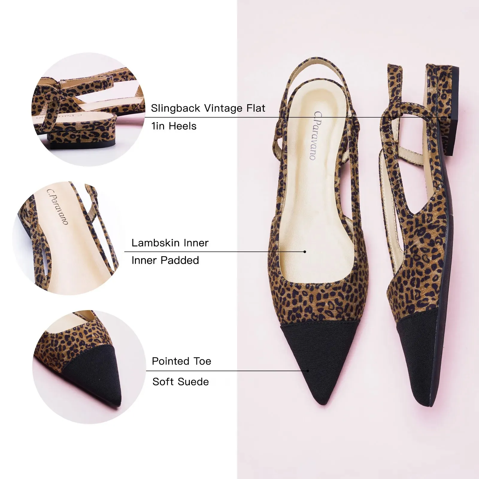 Cap-Toe Prints Slingback Flats (Freya) Leopard