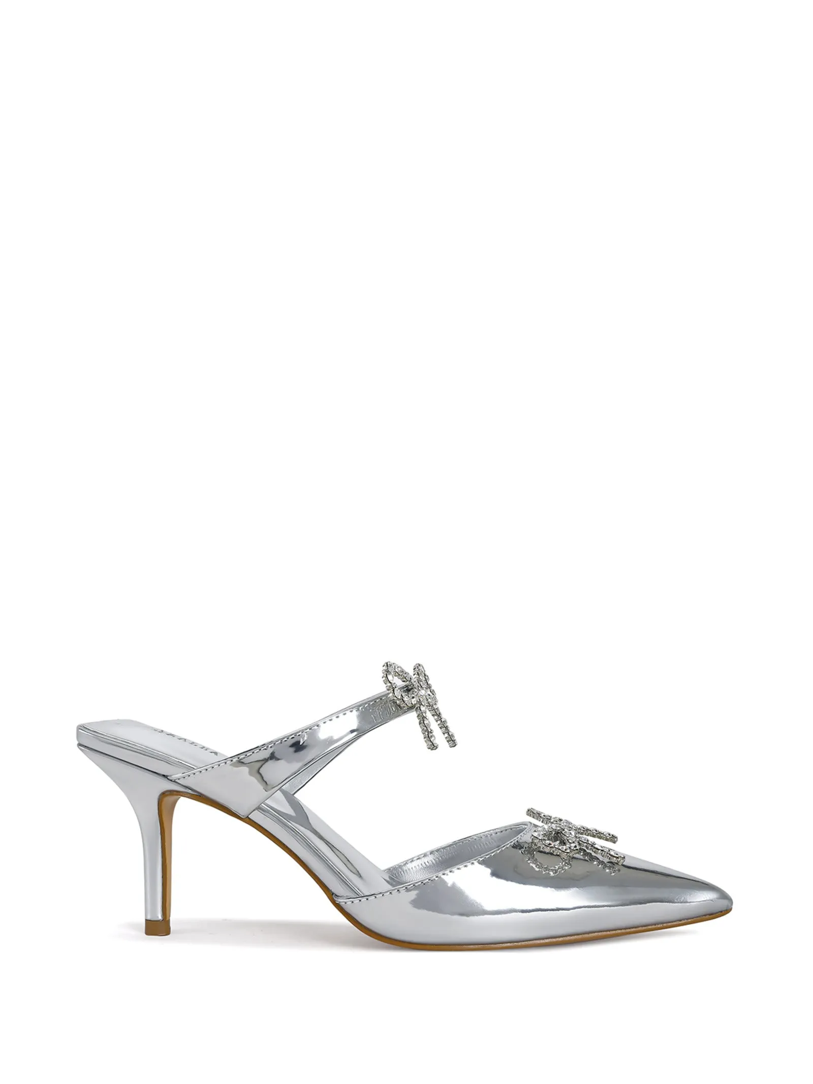 CHARLETTE-SILVER BOW KITTEN HEELED PUMP