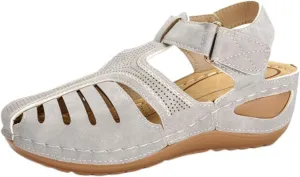 Closed Toe Low Wedges for Women Ladies Gladiator Sandals Ankle Strap Adjustable Breathable Walking Shoes Hollow Out Sandals Comfort Wear Orthowear Shoes Wide Width Platform Sandals Vintage Casual