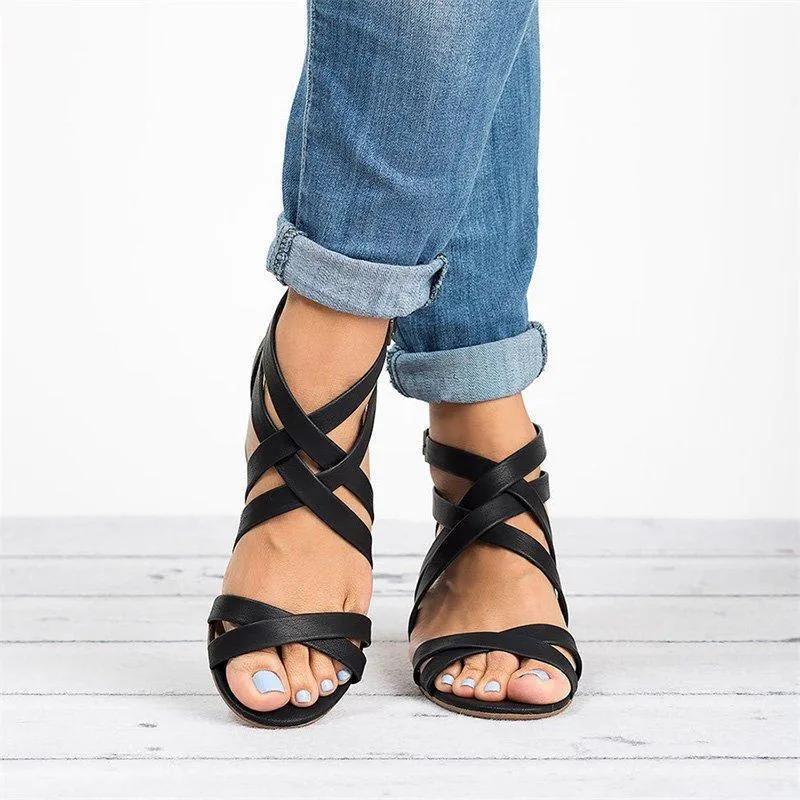 Criss cross sandals block heel peep toe sandals