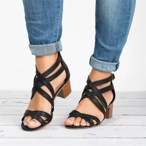 Criss cross sandals block heel peep toe sandals