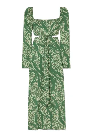 Cuarzo Astro Esmeralda Cutout Floral-print Twill Maxi Dress