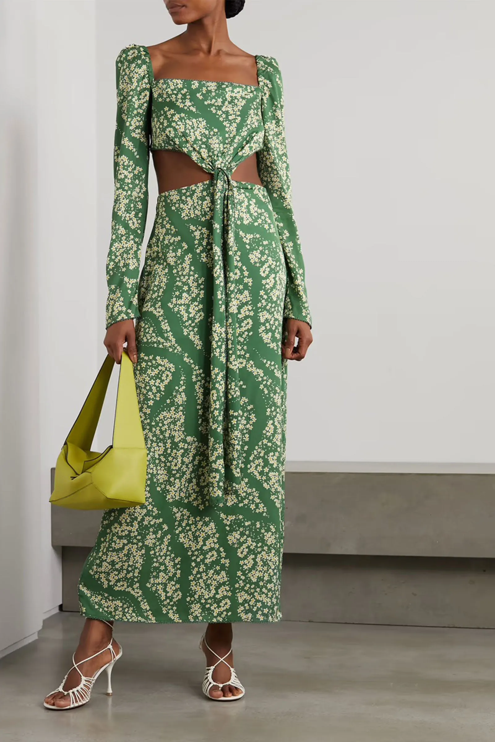 Cuarzo Astro Esmeralda Cutout Floral-print Twill Maxi Dress