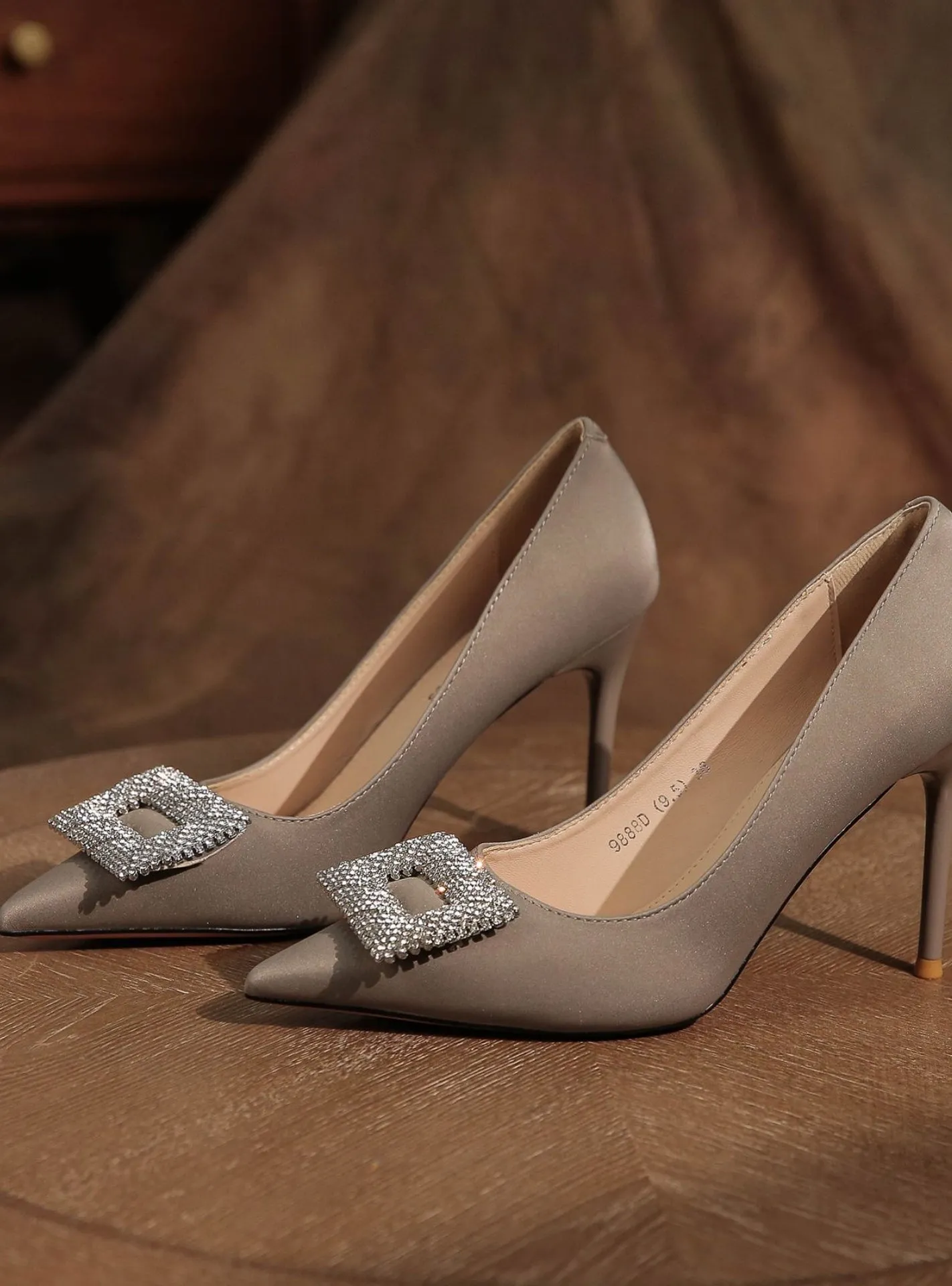Diamond Stiletto Heels Square Buttons Shoes