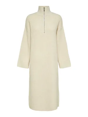 Ela Zipper Ls Knit High Neck Dress - Birch
