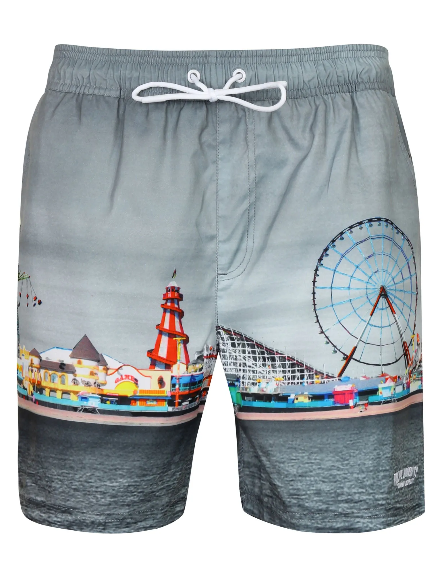 Fairground2 Printed Swim Shorts in Grey with Free Matching Flip Flops - Tokyo Laundry
