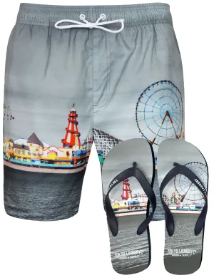 Fairground2 Printed Swim Shorts in Grey with Free Matching Flip Flops - Tokyo Laundry