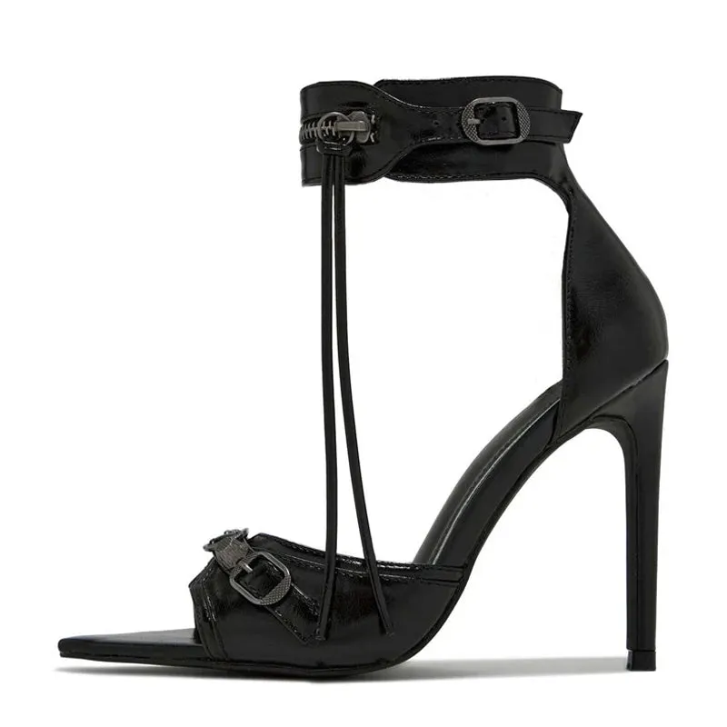 Fashion Zip Tassel ankle strap high heel Sandals
