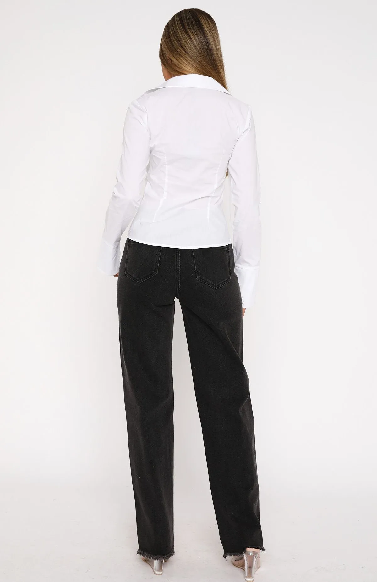 Grace Mid Rise Straight Leg Jeans Acid Black