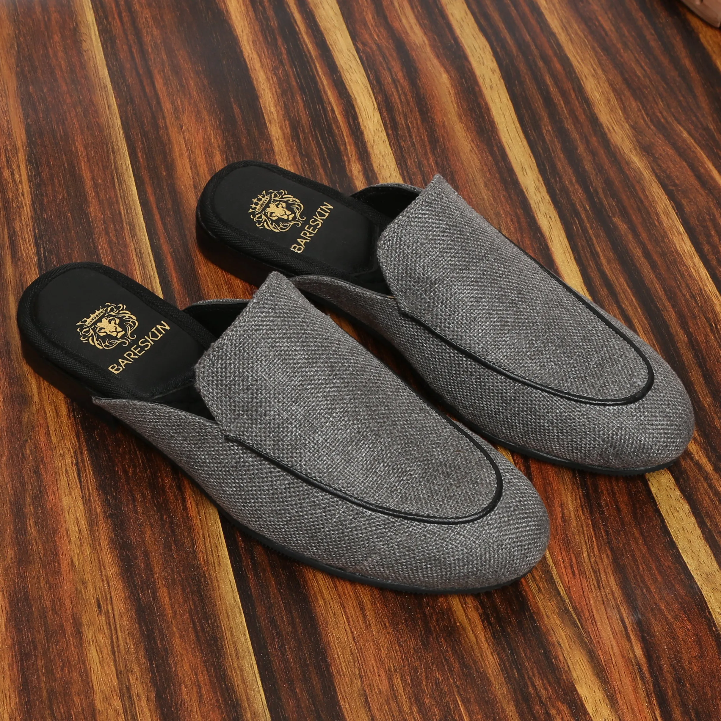 Grey Jute Apron Toe Mules By Bareskin
