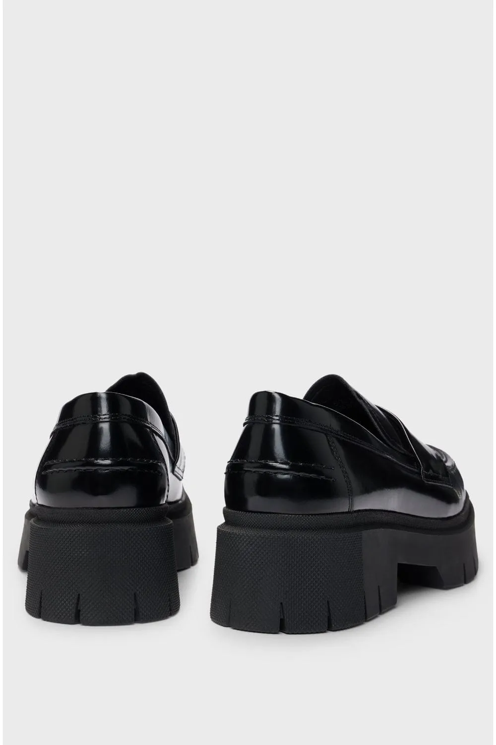 Hugo Boss Kris Stacked-Logo Loafers in Leather with Chunky Sole Μαύρα 50523226