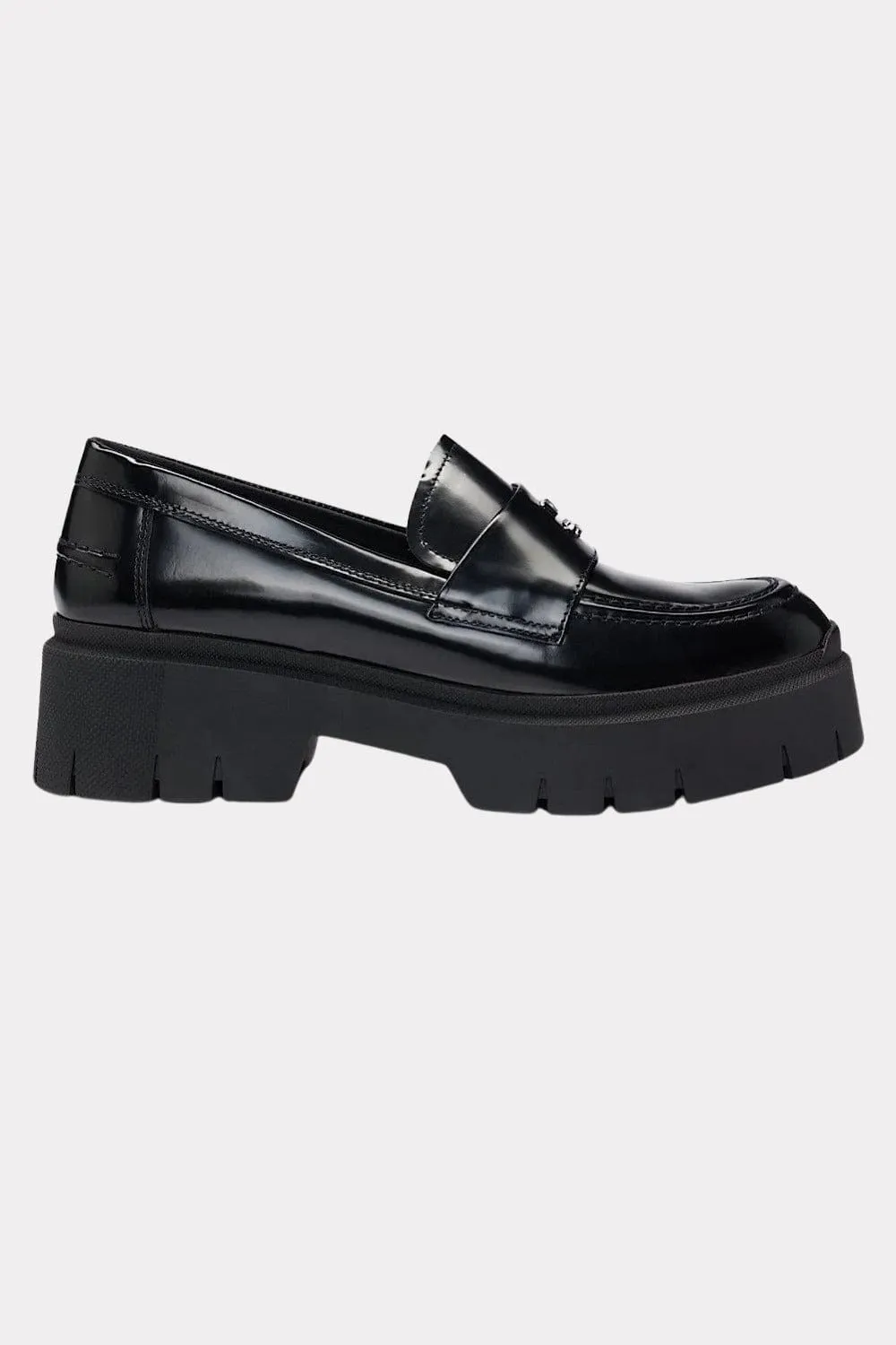 Hugo Boss Kris Stacked-Logo Loafers in Leather with Chunky Sole Μαύρα 50523226