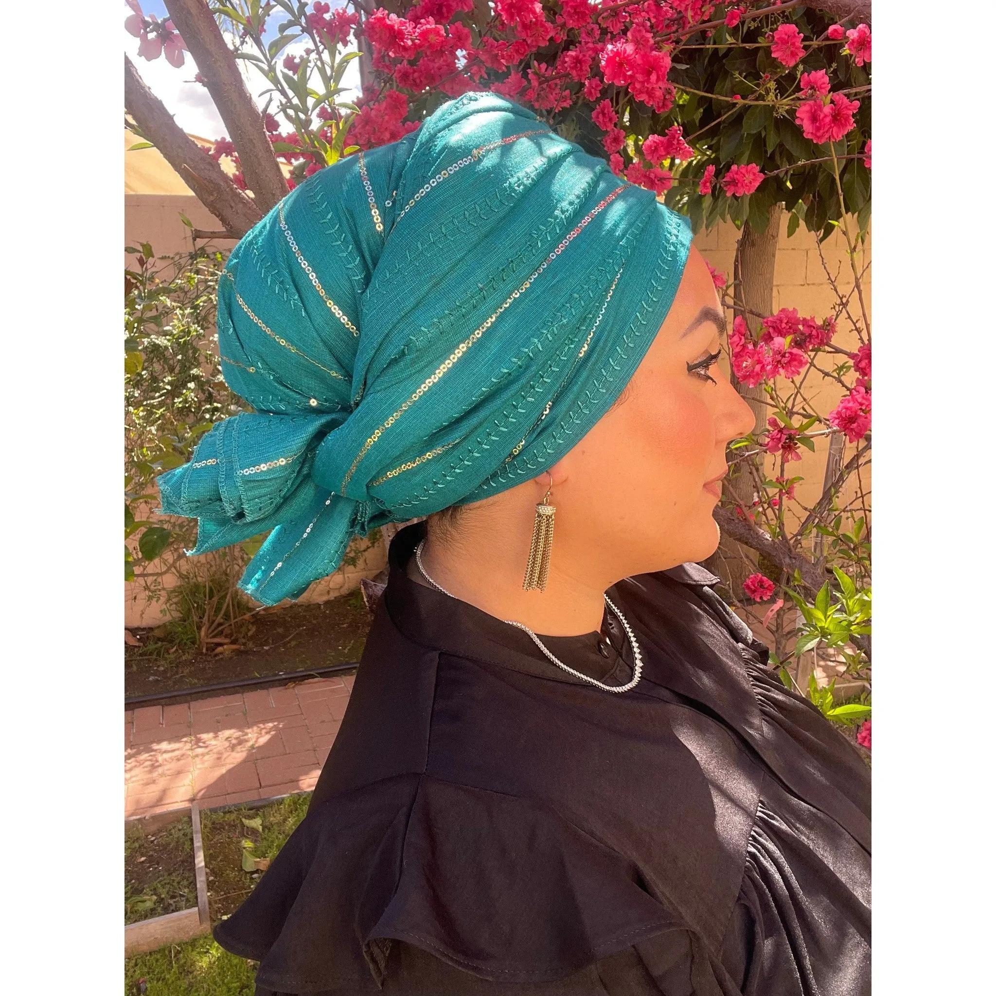 Israeli Voluminous Detailed Headwrap - Turquoise
