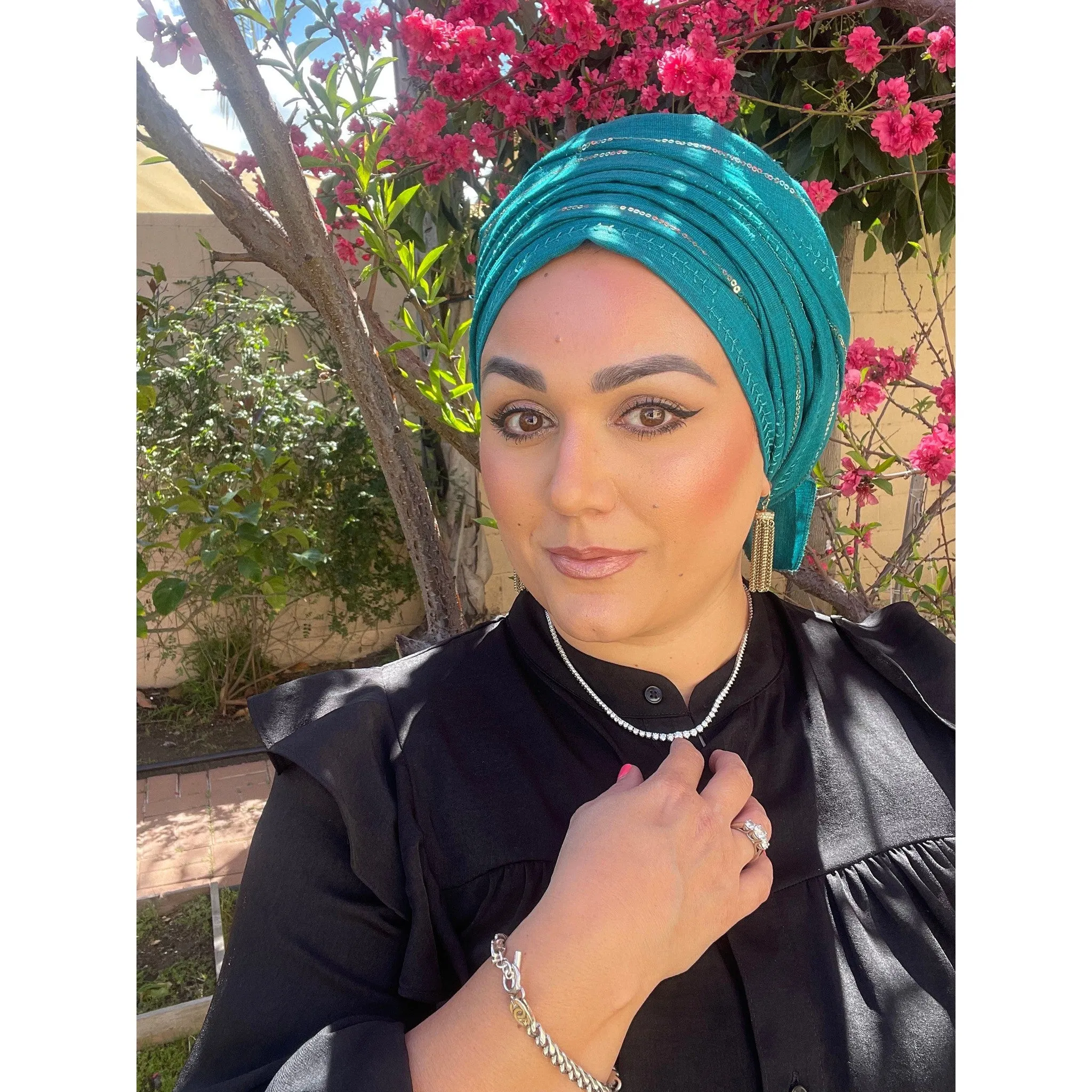 Israeli Voluminous Detailed Headwrap - Turquoise