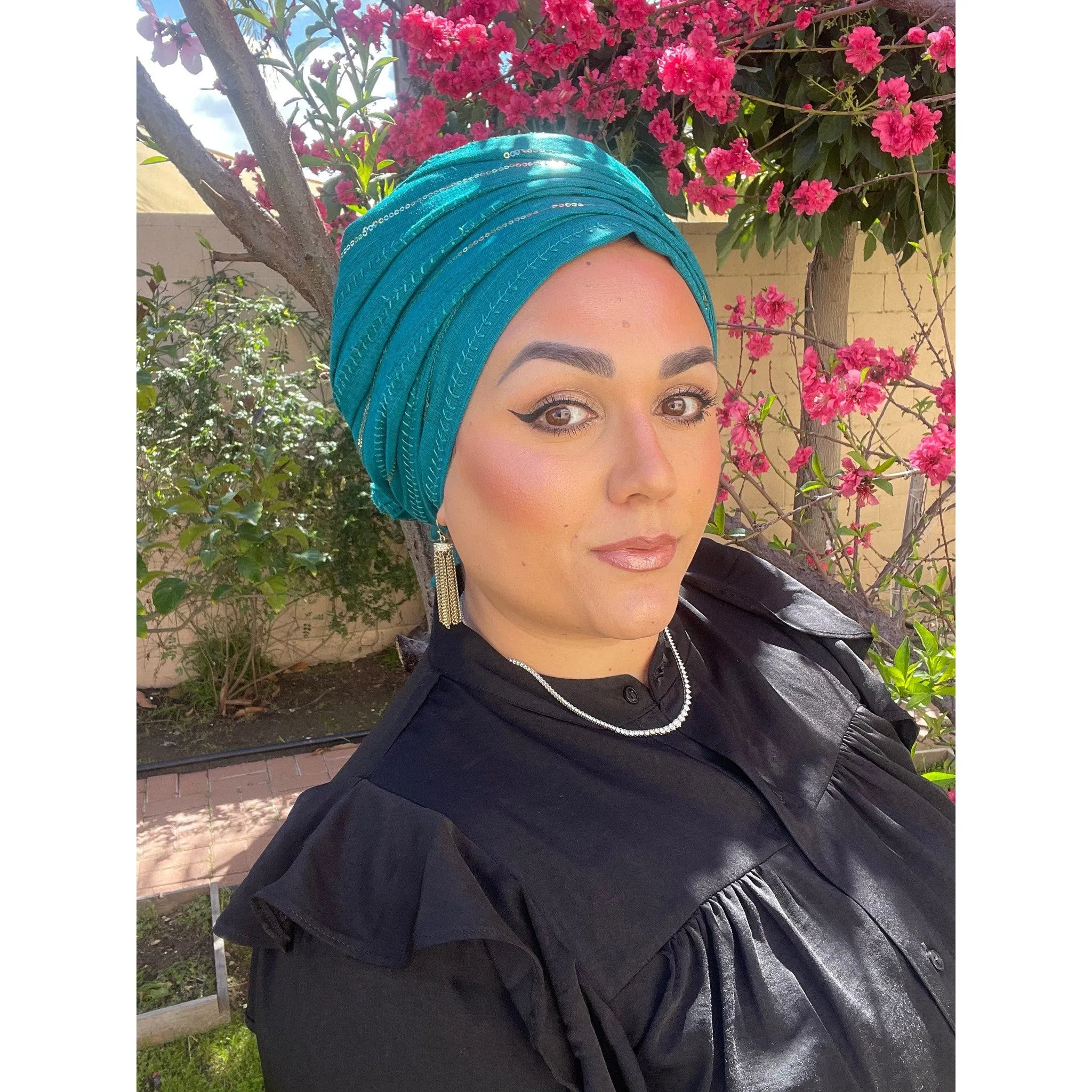 Israeli Voluminous Detailed Headwrap - Turquoise