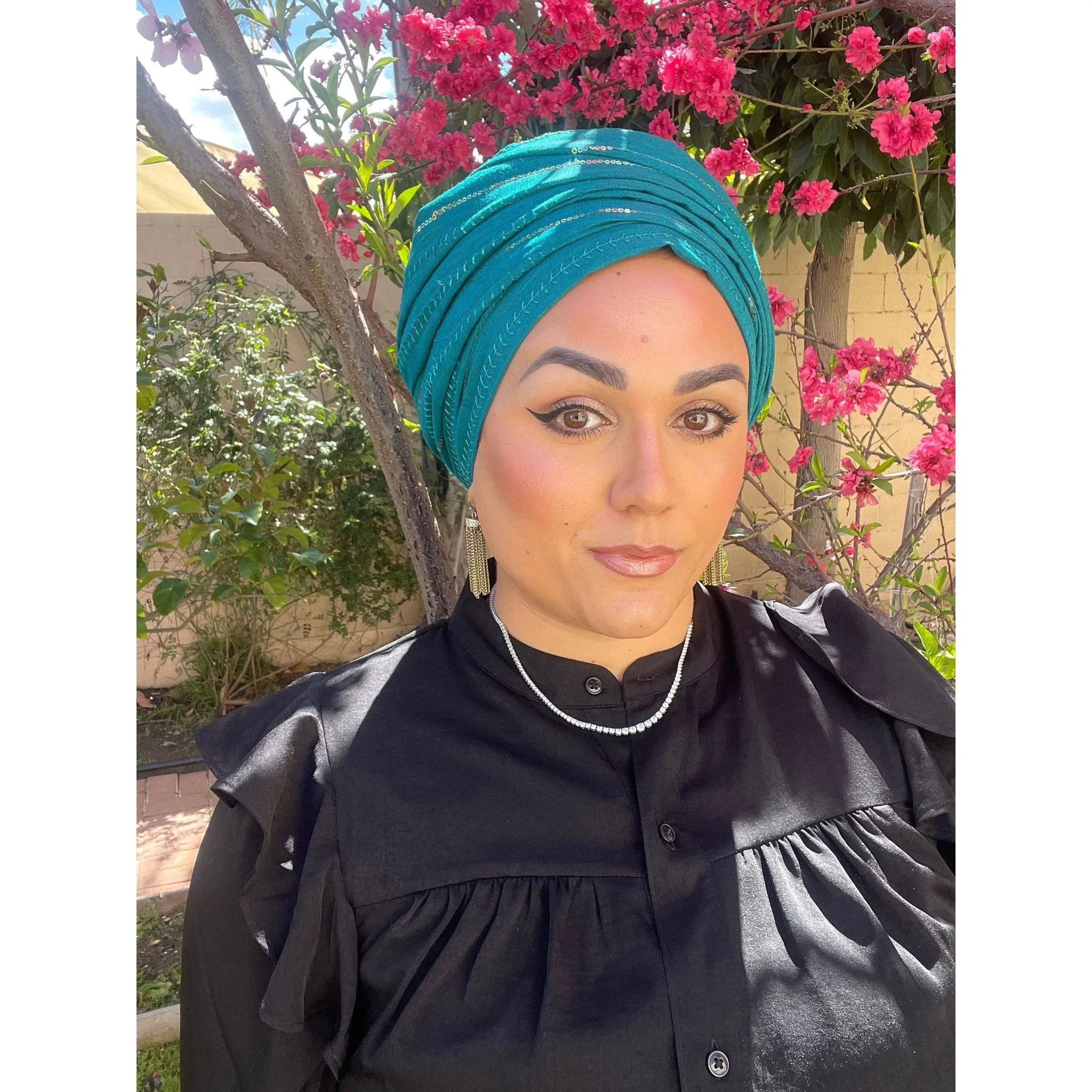 Israeli Voluminous Detailed Headwrap - Turquoise