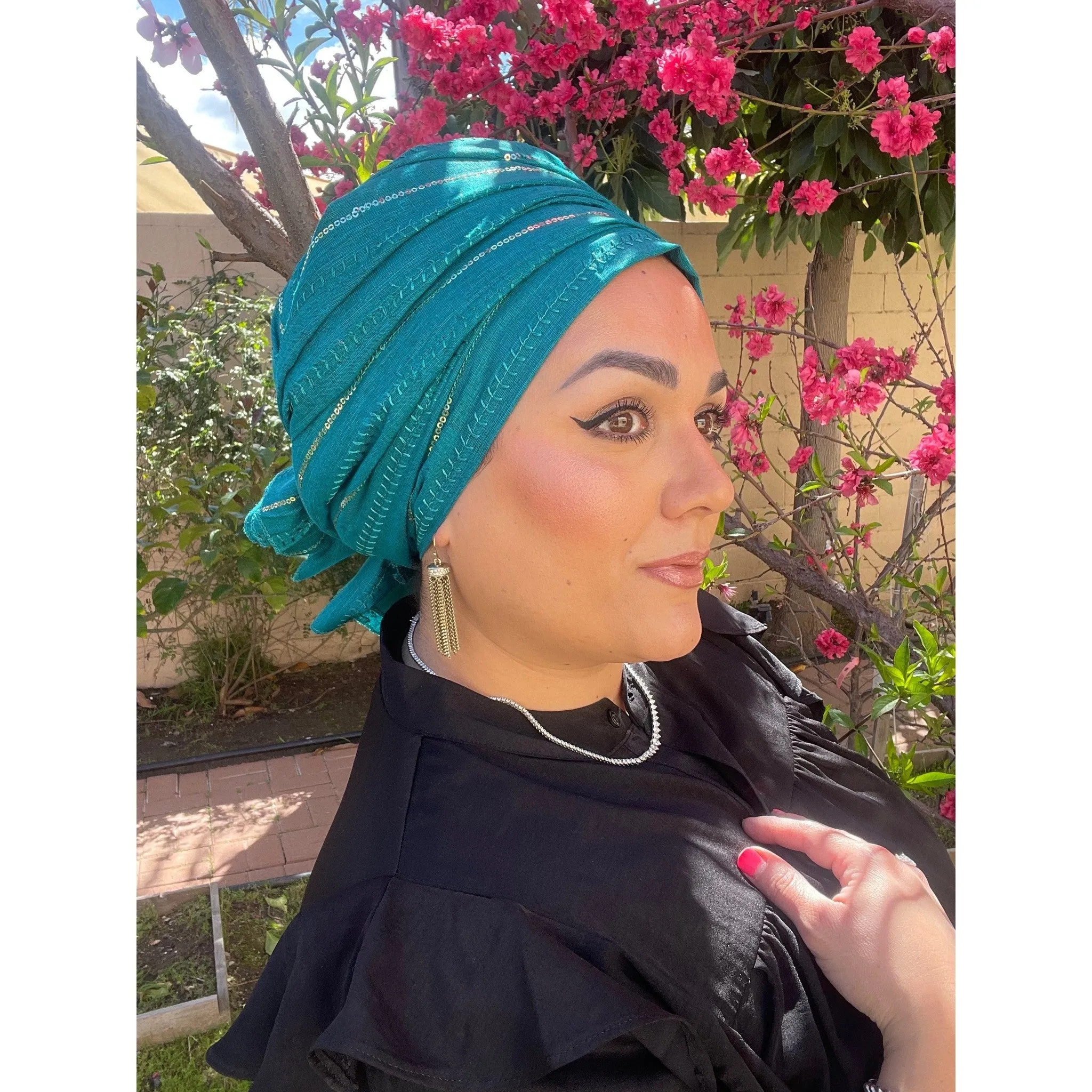 Israeli Voluminous Detailed Headwrap - Turquoise