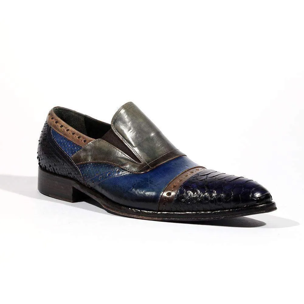 Jo Ghost Men Designer Shoes Italian Snake Print Crust Multi Color Loafers 4292M (JG5144)