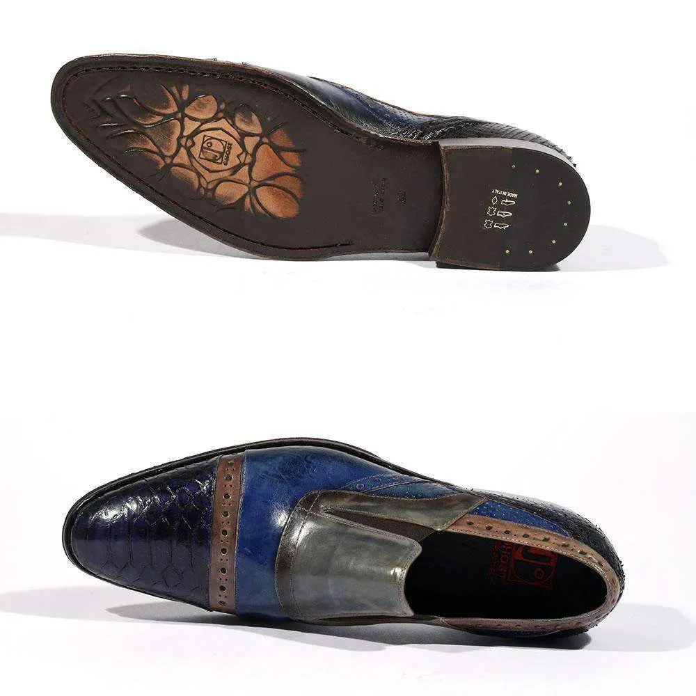 Jo Ghost Men Designer Shoes Italian Snake Print Crust Multi Color Loafers 4292M (JG5144)