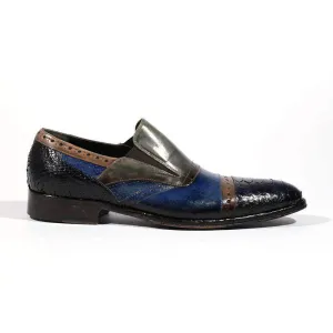 Jo Ghost Men Designer Shoes Italian Snake Print Crust Multi Color Loafers 4292M (JG5144)
