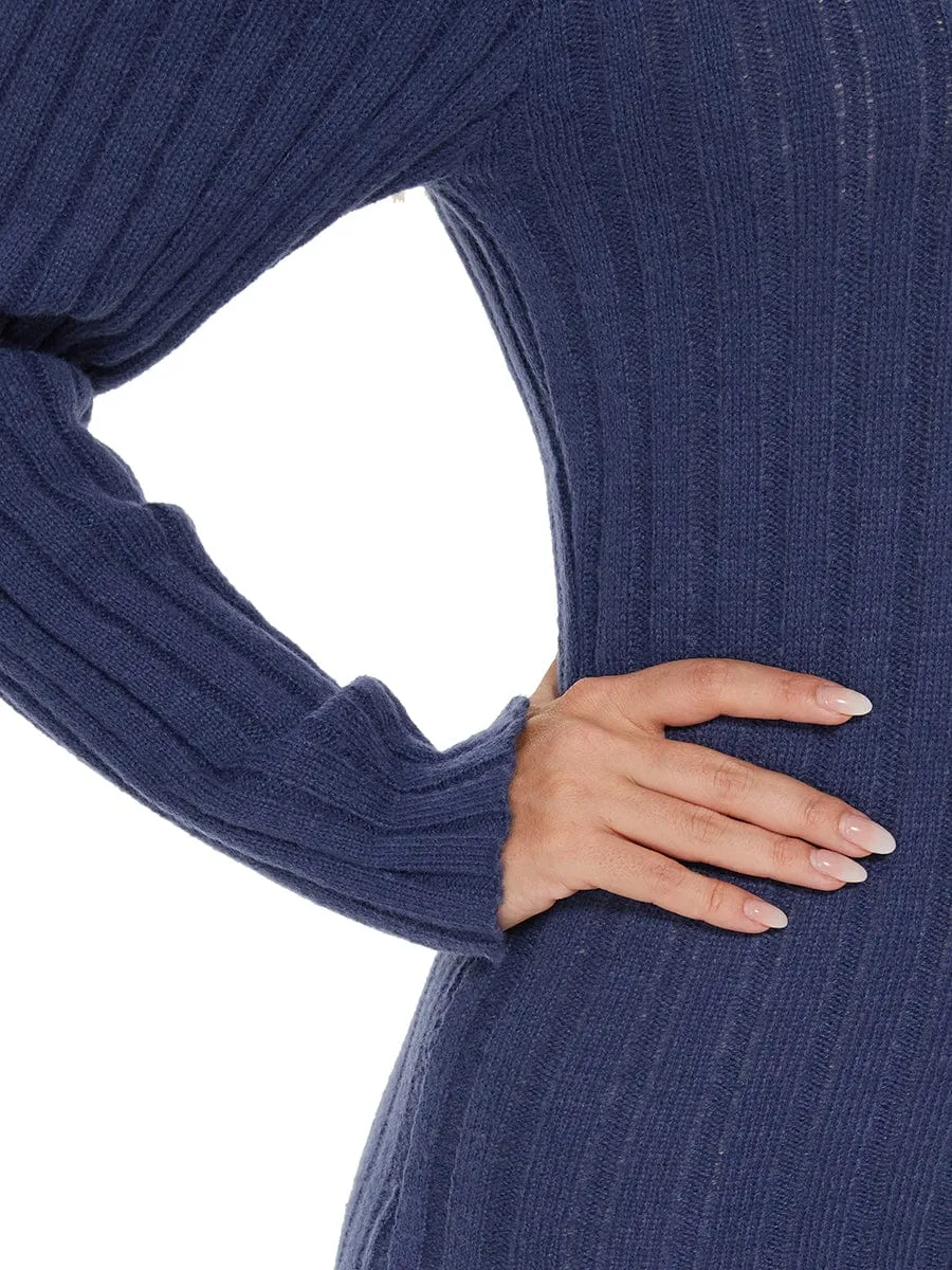 Knitted Long Sleeve V-Neck Bodycon Jumper Dress