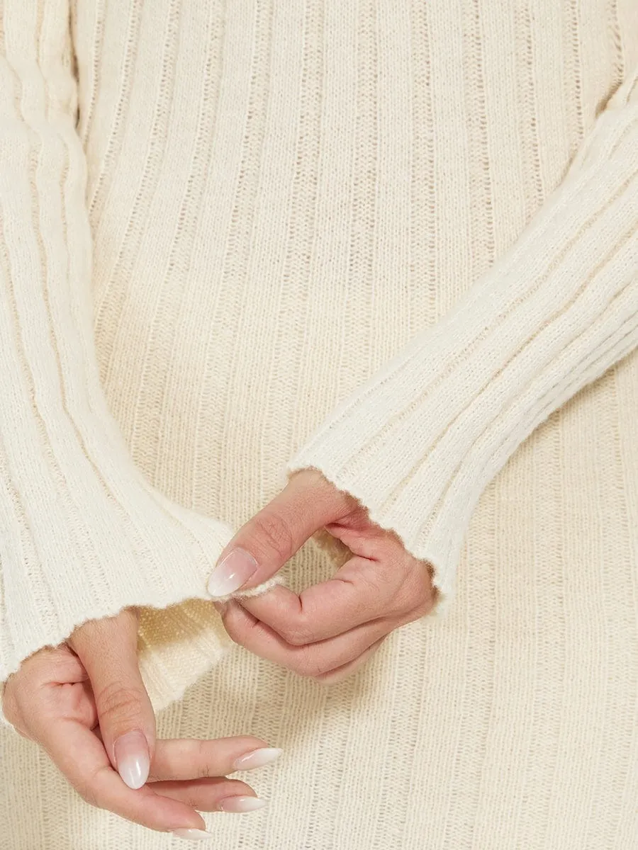 Knitted Long Sleeve V-Neck Bodycon Jumper Dress