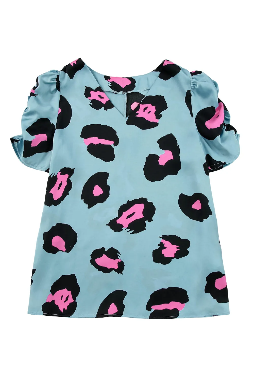 Leopard Ruched Short Sleeve Blouse