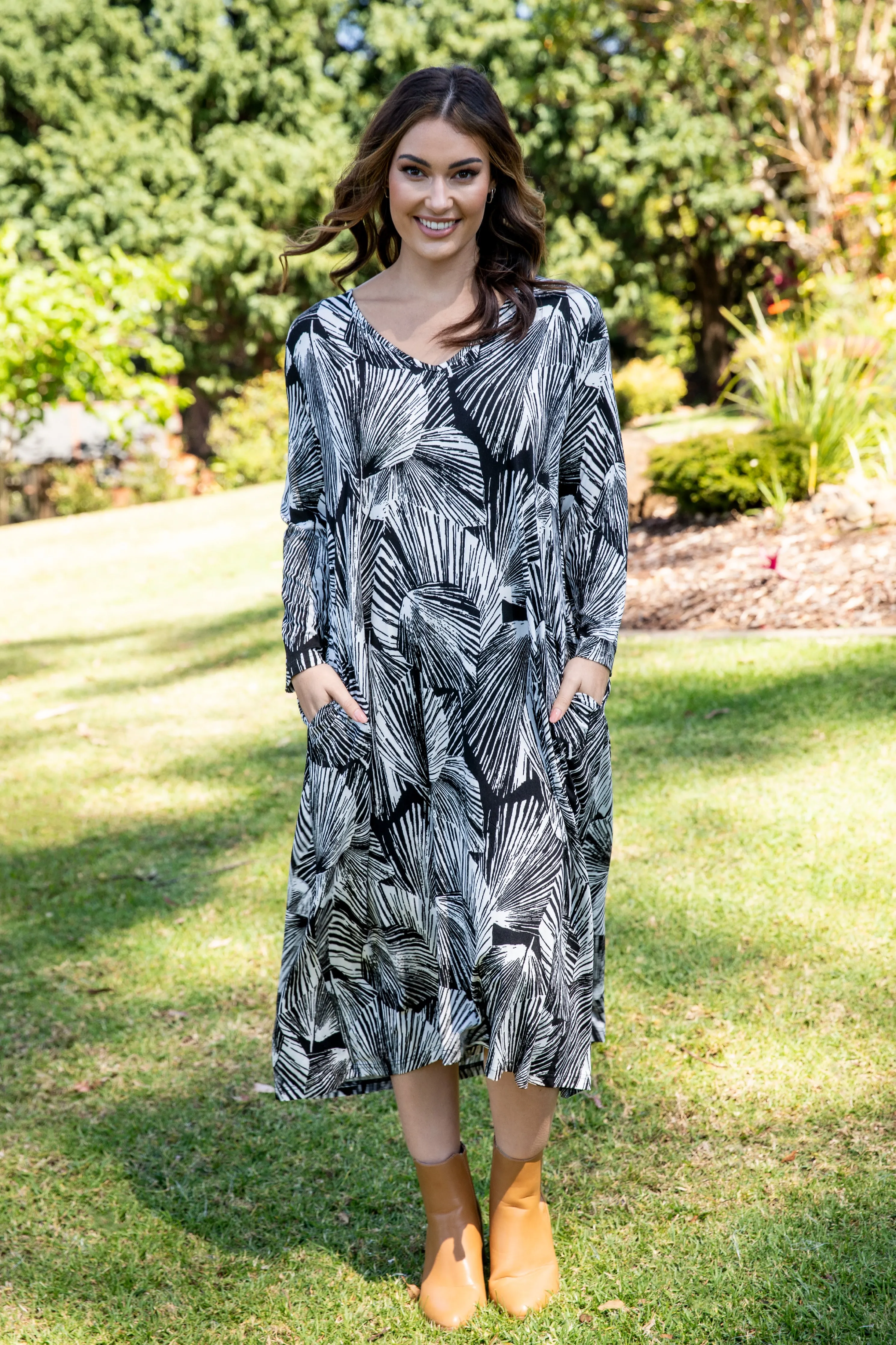 Long Sleeve T-Shirt Dress | Hunter Palm | FINAL SALE